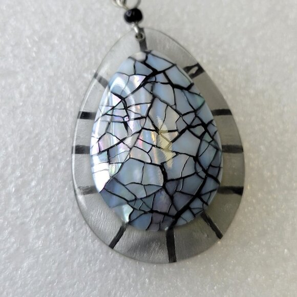 Mosaic Abalone Shell TInspired eardrop Handmade Dangle Earrings - Picture 9 of 11